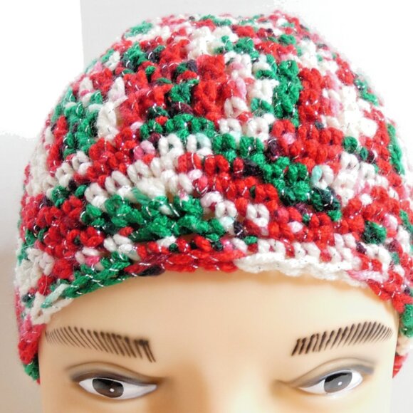 Christmas Baggy Beanie OS Red Green Slouch Hat Handmade Crochet Hand Knit NWT - Picture 5 of 9